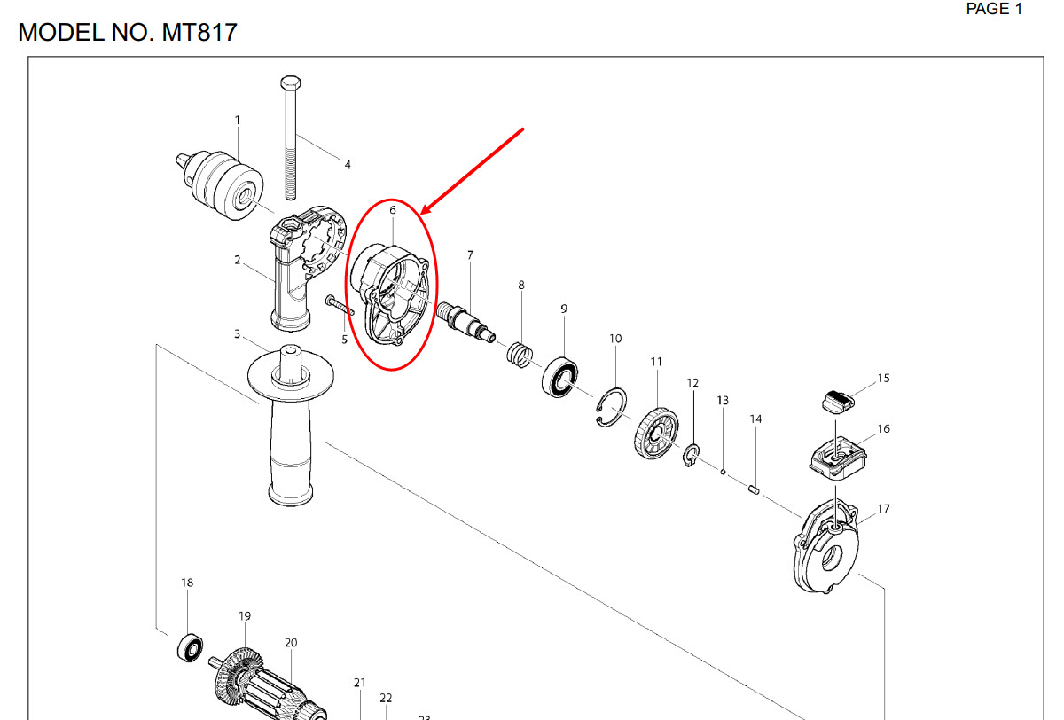 ฝาเฟือง สว่าน Maktec มาคเทค MT817, M8103 [#6] (แท้)