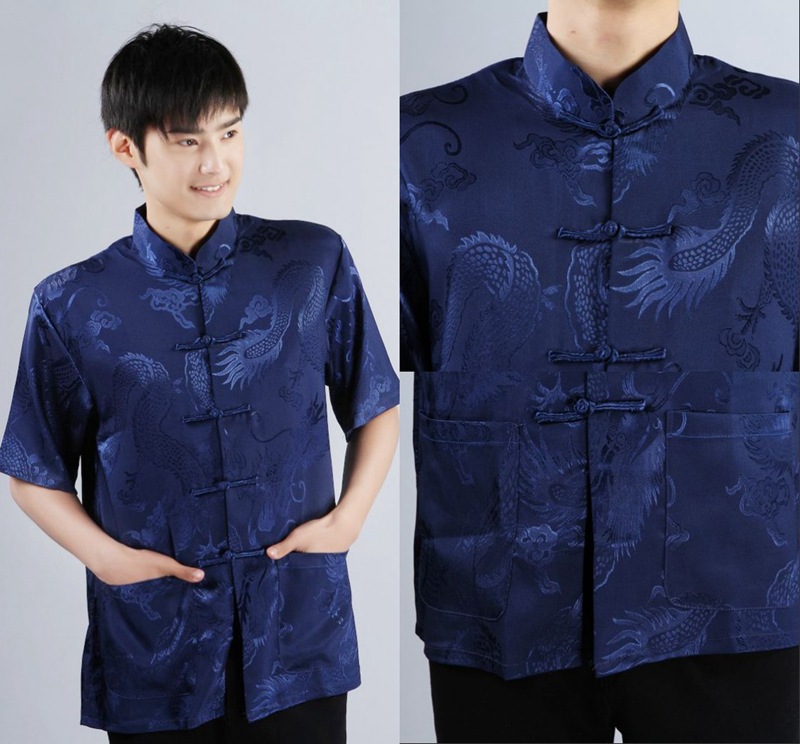 Pre-order ชุดจีน เสื้อจีนชาย แขนสั้น สีน้ำเงิน