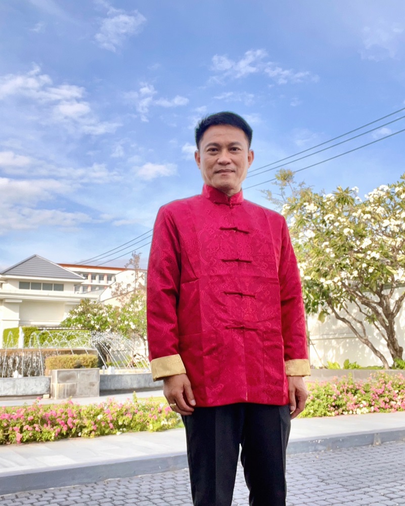 Preorder ชุดจีน ชาย เสื้อคอจีน ผ้าแพร สีแดง / ทอง ใส่ได้สองด้าน