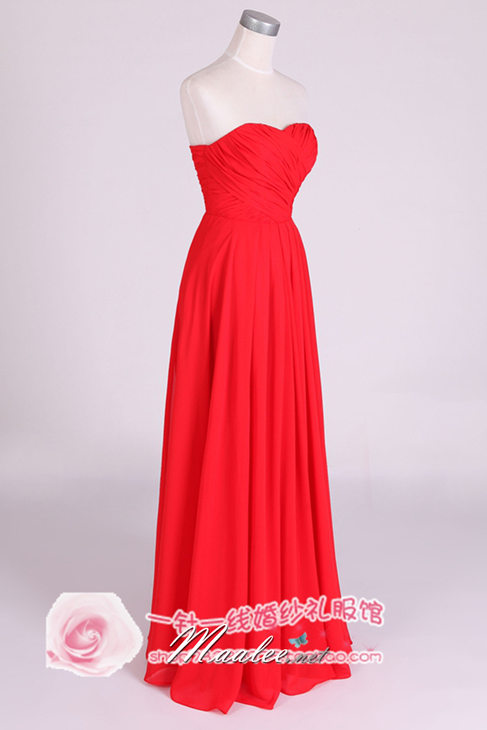 พร้อมส่ง ชุดราตรียาว เกาอก แบบเรียบผ้าชีฟอง เนื้อผ้าดี มีซับใน จับจีบรอบอก (ซิปหลัง) สีแดง