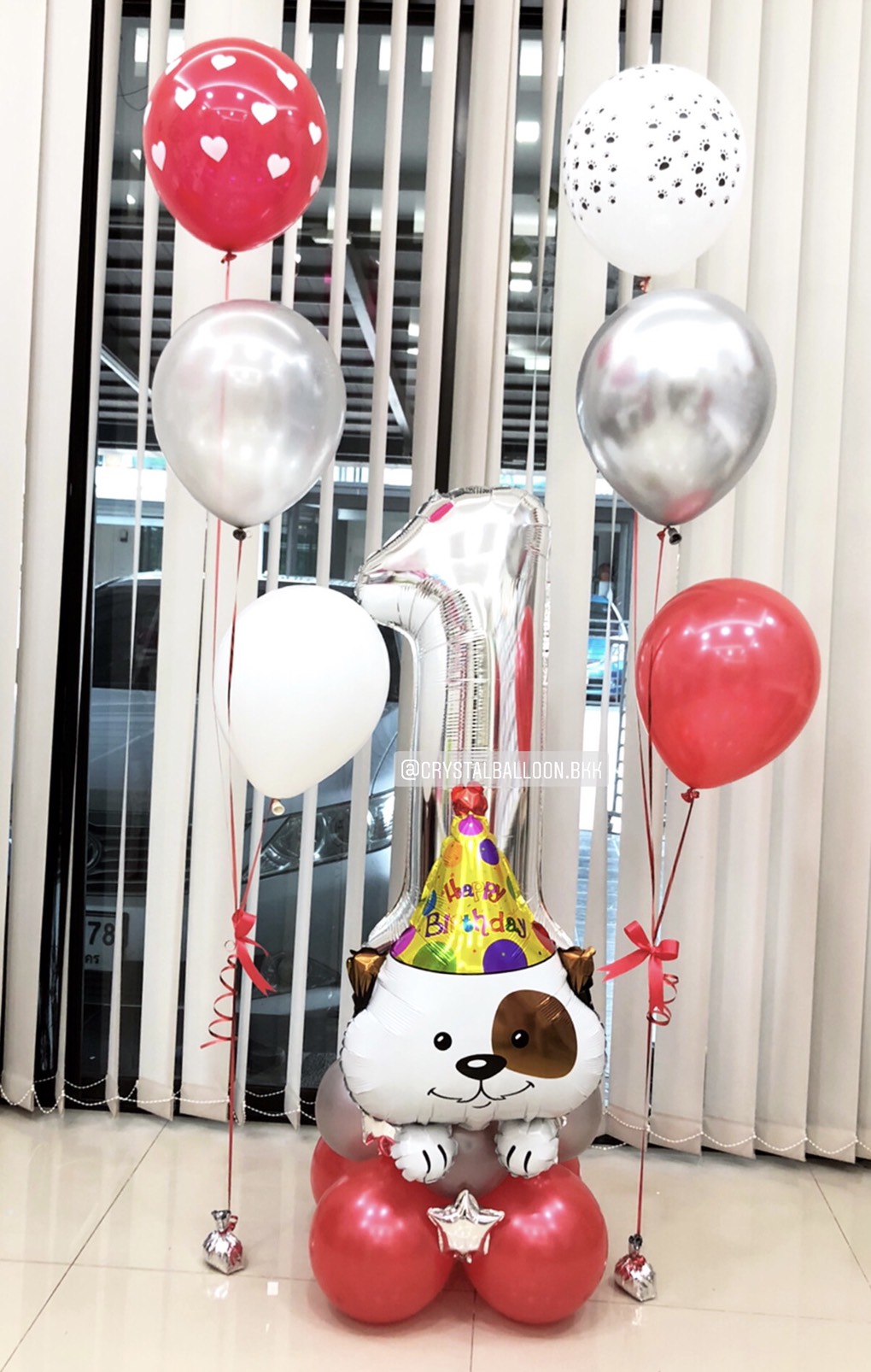ลูกโป่ง วันเกิดสำหรับน้องสุนัขที่คุณรัก พร้อม ช่อลูกโป่ง 2 ช่อ,ฟอยล์ตัวเลข ขนาด 40" 1 ตัว พร้อมตกเเต่ง สามารถเปลี่ยนสีลูกโป่ง/เปลี่ยนสี-ฟอยล์ตัวเลข/เปลี่ยนฟอยล์การ์ตูนได้