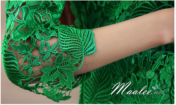 พร้อมส่ง ชุดราตรีสั้น ลูกไม้ สีม่วง แขน 3 ส่วน