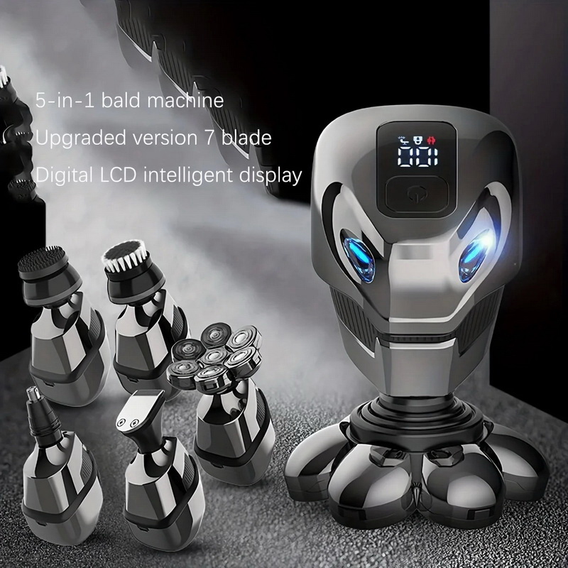 X-Tips Shaver เครื่องโกนหนวด โกนผม 7 หัว มัลติฟังก์ชั่น 5 in 1 รองรับ IPX6 จอแสดงผล LCD ในตัว