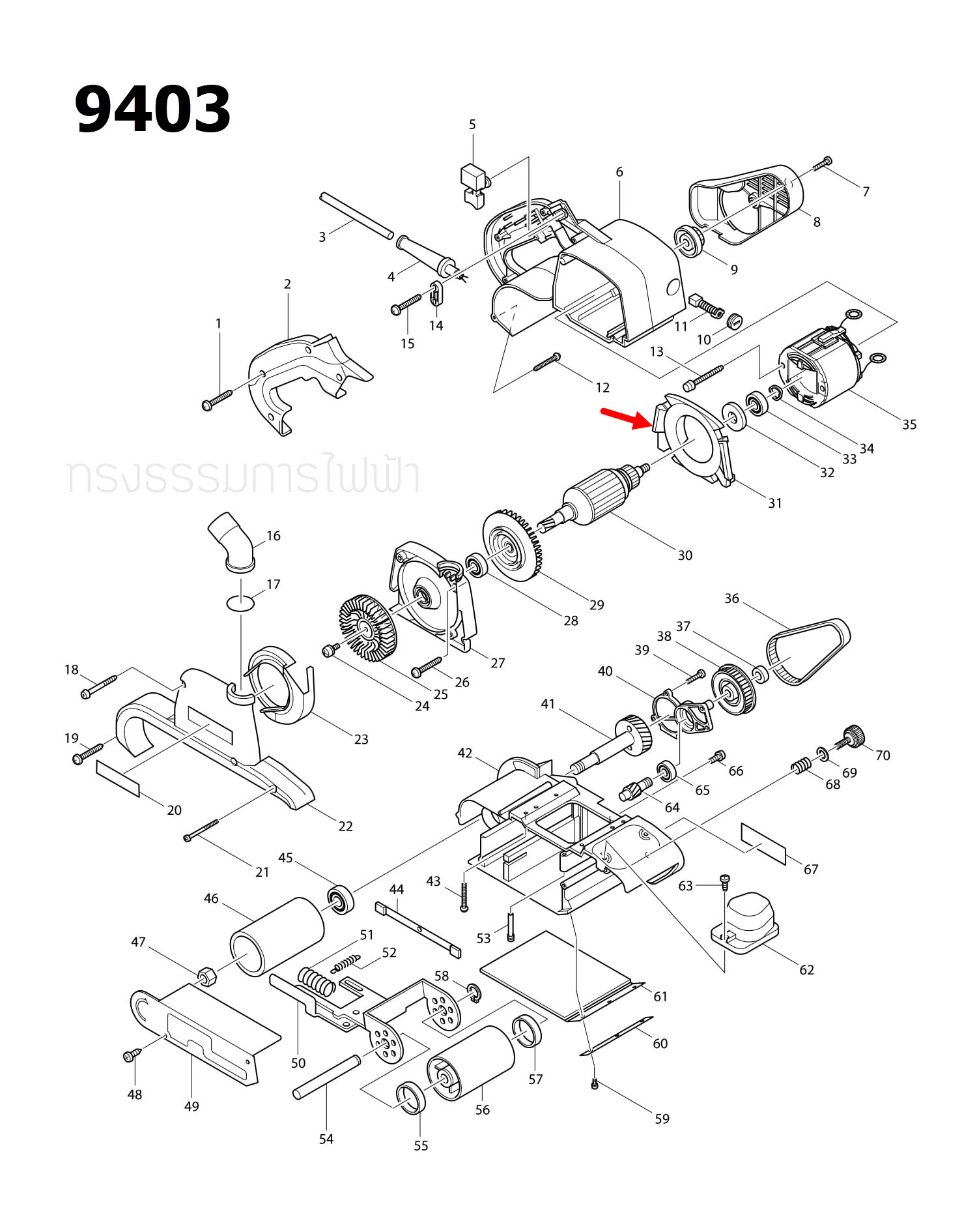 BAFFLE PLATE เครื่องขัดสายพาน Makita มากีต้า 9403 [#31] Pn.416498-5 (แท้) ##