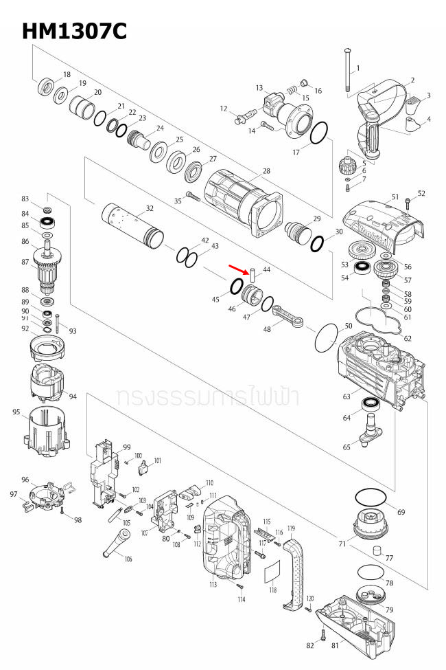 สลักลูกสูบ 12 สกัดไฟฟ้า Makita HM1302 [#24], HM1306 [#15], HM1307C [#44] Pn.256238-7 (แท้) ##