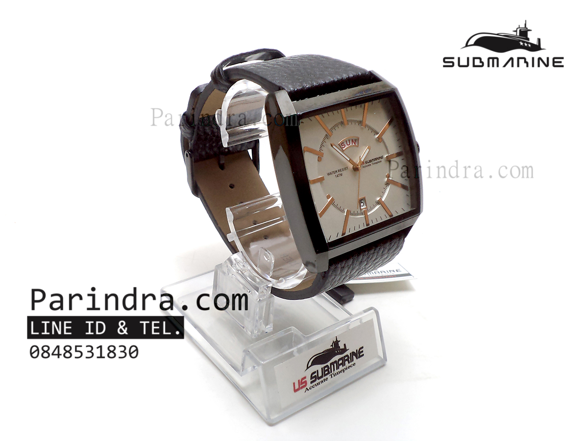 นาฬิกา US Submarine J103MDD ของแท้ 100 % สายหนังดำหน้าปัดขาวเข็มPink Gold