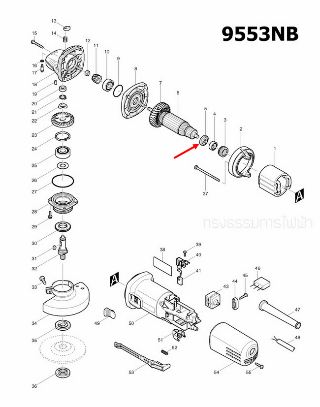 INSULATION WASHER หินเจียรไฟฟ้า Makita MT190, MT370, MT372, MT814, MT958, HR2475, HP1630, GA4030, GA4031, 4350CT, 9500NB, 9533B, 9553NB, 9556NB, HN, HP Pn.681636-0(แท้)
