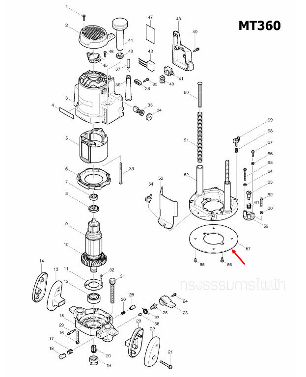BASE PLATE เราท์เตอร์ Maktec MT360 [#57] Pn.418485-0 (แท้) ##