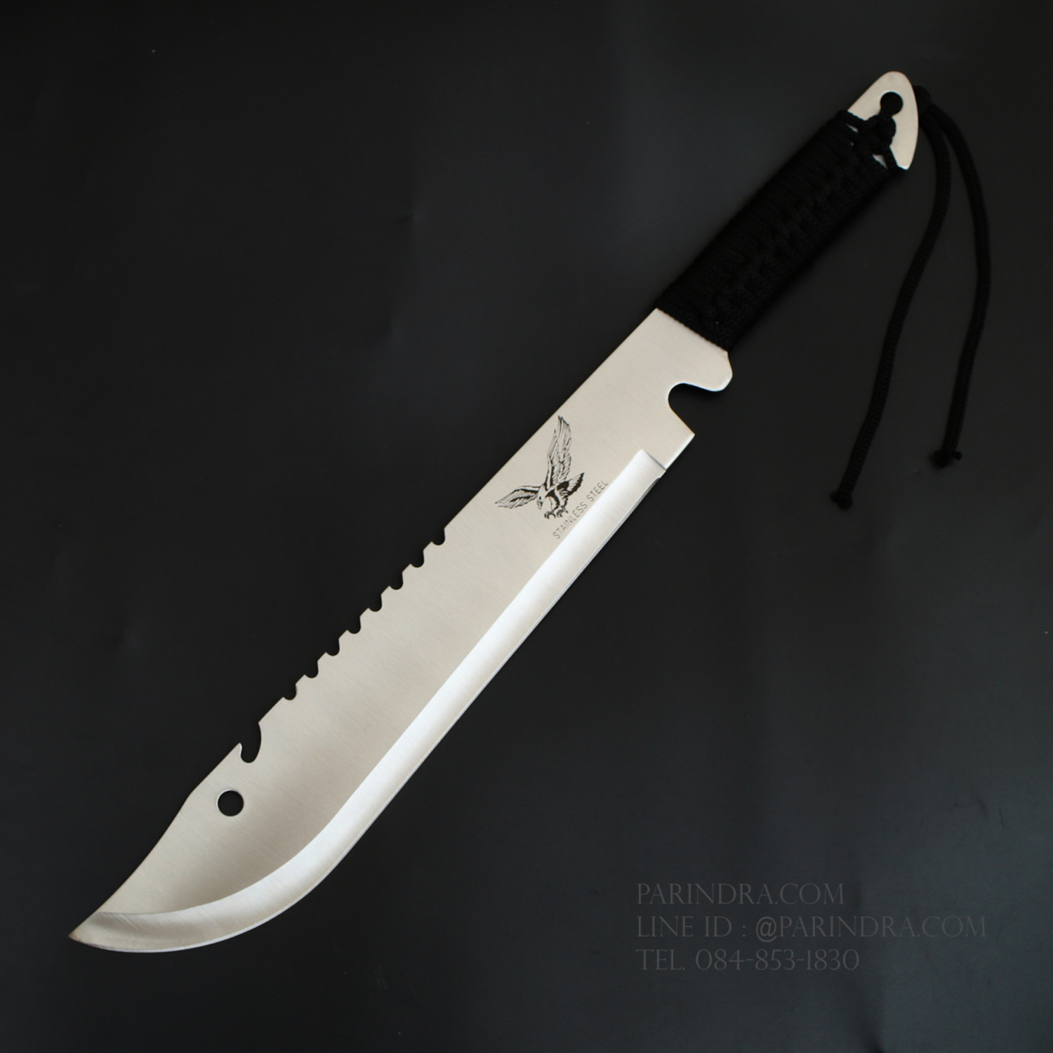 มีดยาวเดินป่า Hawk สปาร์ต้า หัวแหลม ขนาด 18.5 นิ้ว ด้ามเชือกถักสีดำ