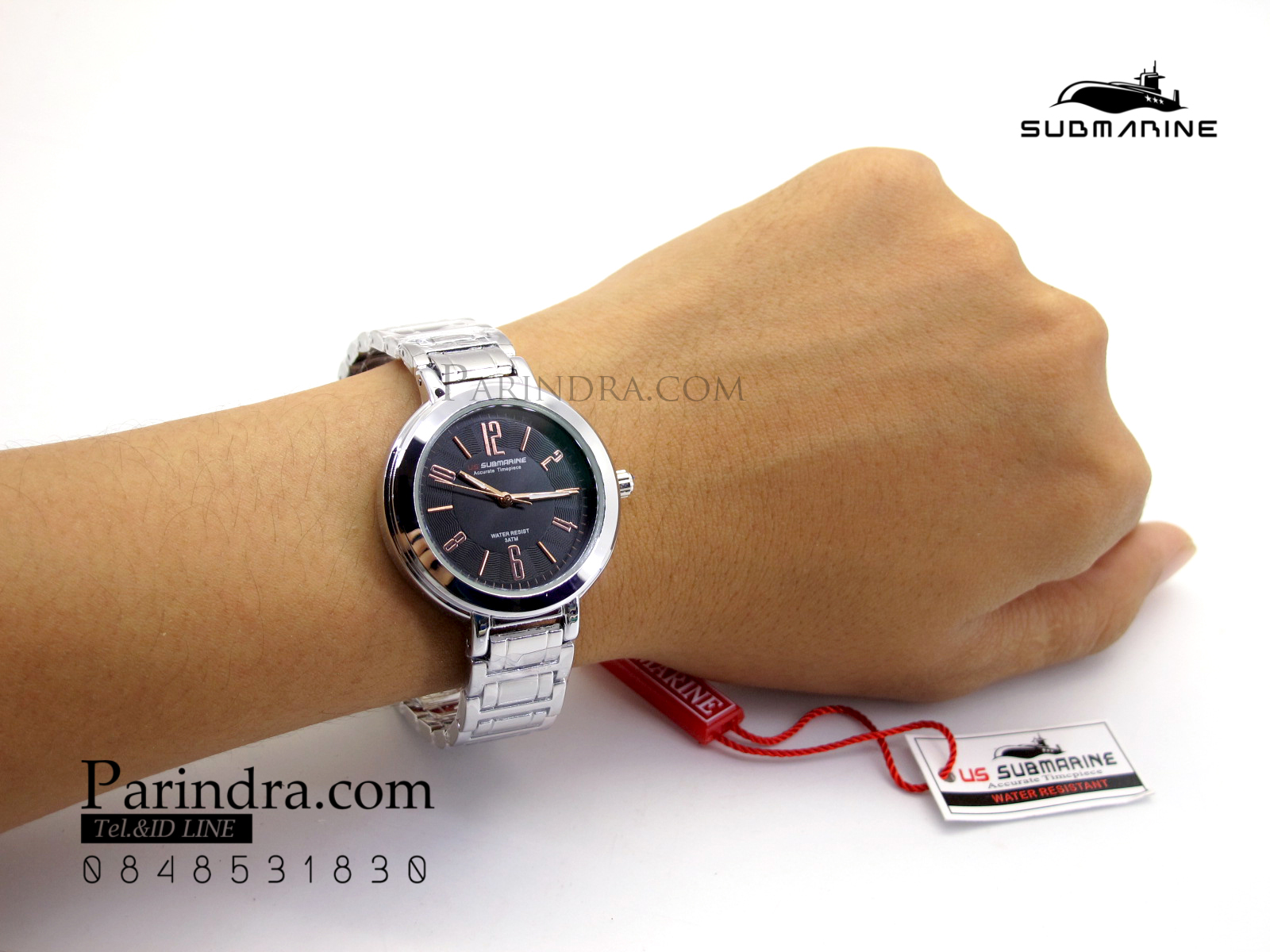 นาฬิกา US submarine รุ่น J123L สายสแตนเลสีเงิน หน้าปัดสีดำตัวเลขสีPink gold