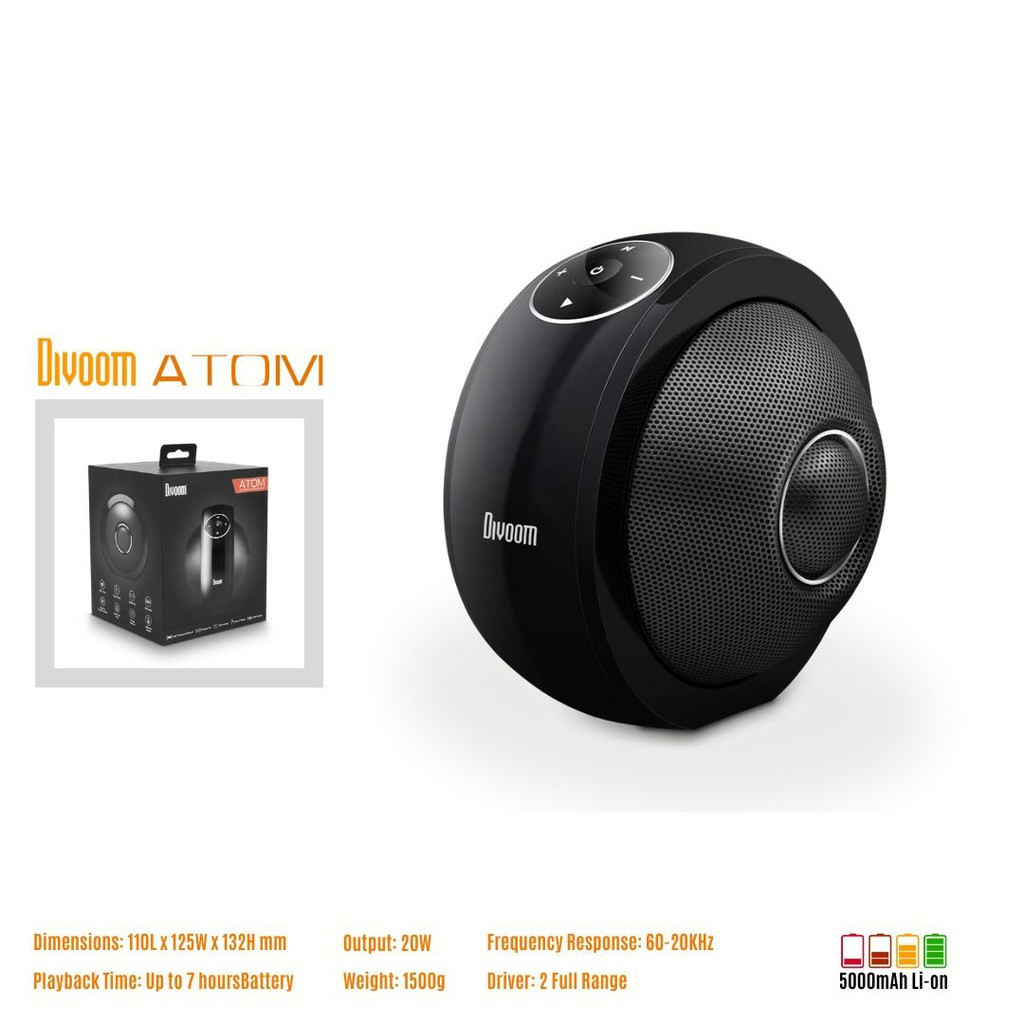 Divoom Atom ลำโพงบลูทูธ ไร้สาย Bluetooth Speaker เสียงกว้างรอบทิศทาง 360 องศา