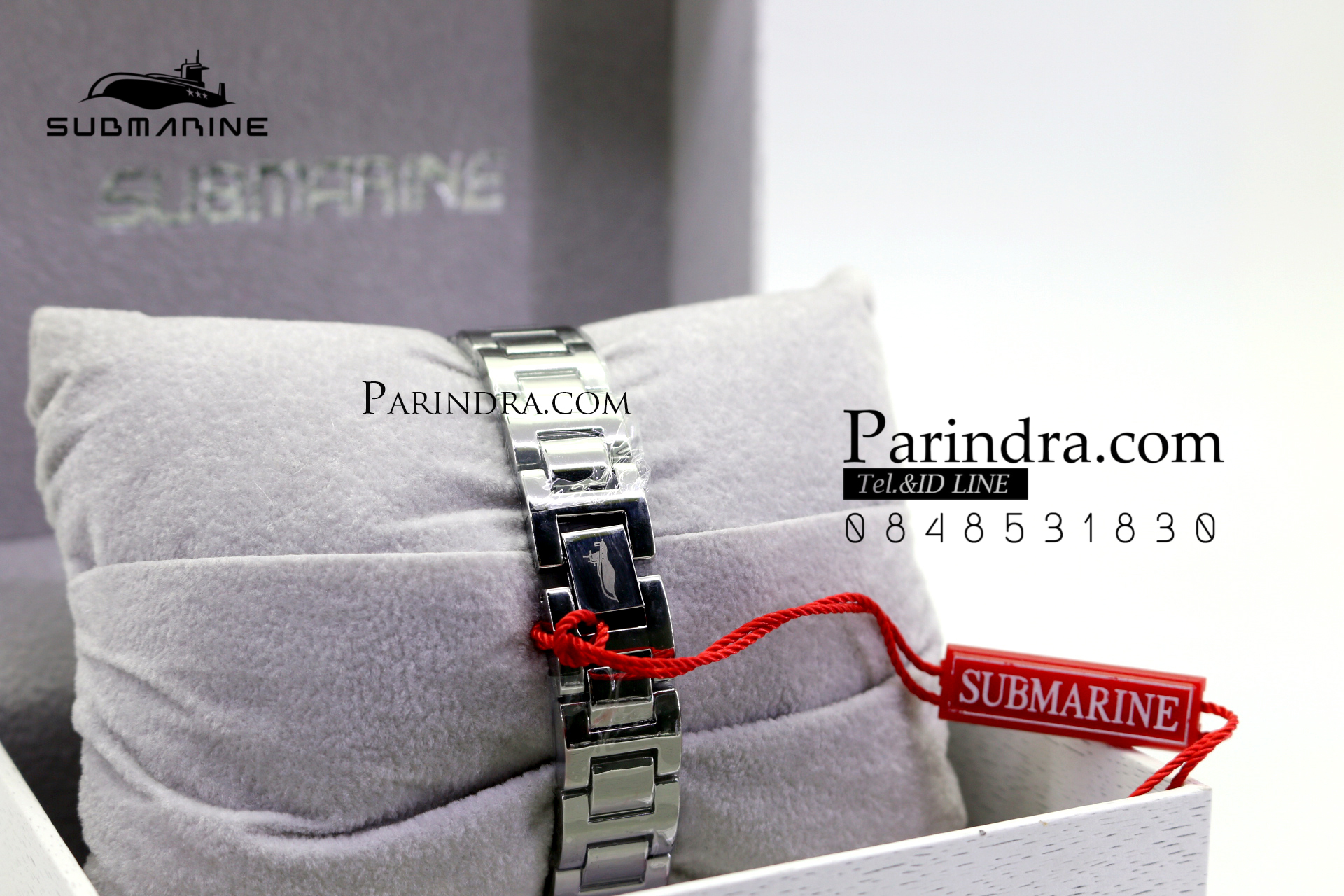 นาฬิกา US submarine รุ่น J120L กรอบหน้าปัดคริตตัล หน้าปัดสีขาวตัวเลขน้ำเงิน สายสแตนเลสสีเงินเงา