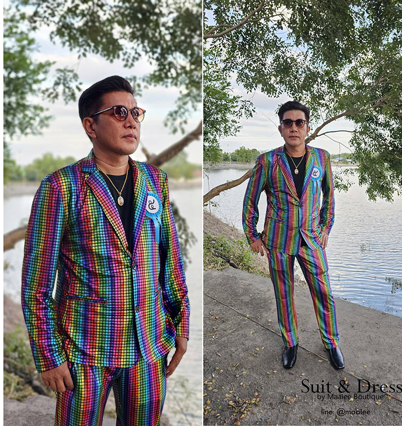 พร้อมเช่า ชุดสูทชาย สีรุ้ง แนวดิสโก้ แฟนซี Disco