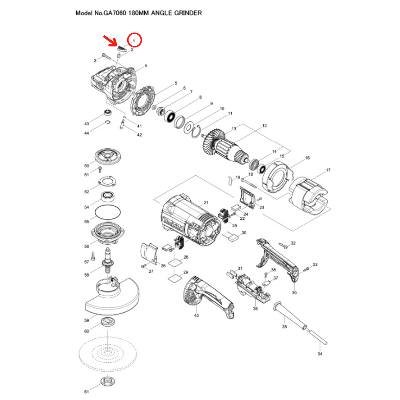 PIN CAP หินเจียร Makita GA7060, GA9060 [#1] Pn.456247-8 (แท้) ##