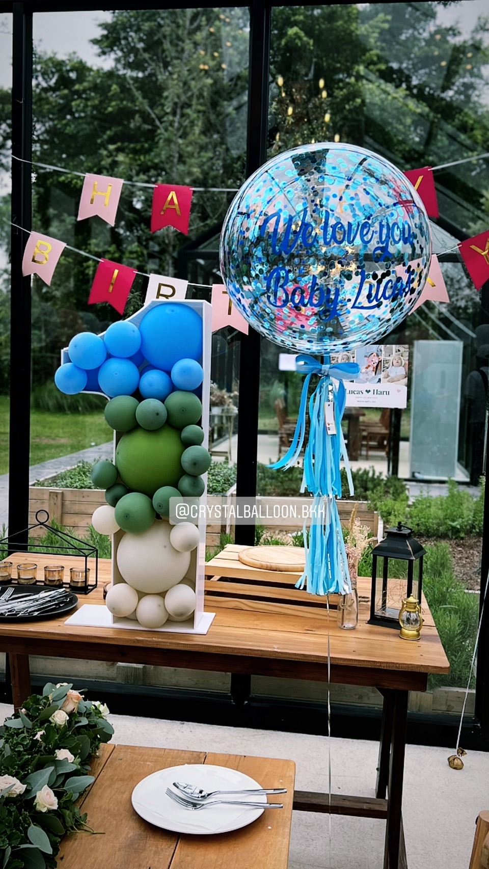 ลูกโป่ง วันเกิดเด็ก Bubble ขนาด 24" พร้อม แท่นตัวเลข ขนาด 90 ซม. 1 ชิ้น พร้อมตกแต่ง ป้ายธง Happy Birthday ชมพู 1 ชิ้น สามารถเปลี่ยนสีลูกโป่ง/เปลี่ยนข้อความ/เปลี่ยนขนาด/เปลี่ยนแท่น-ตัวเลข/เปลี่ยนสี-ป้ายธงได้