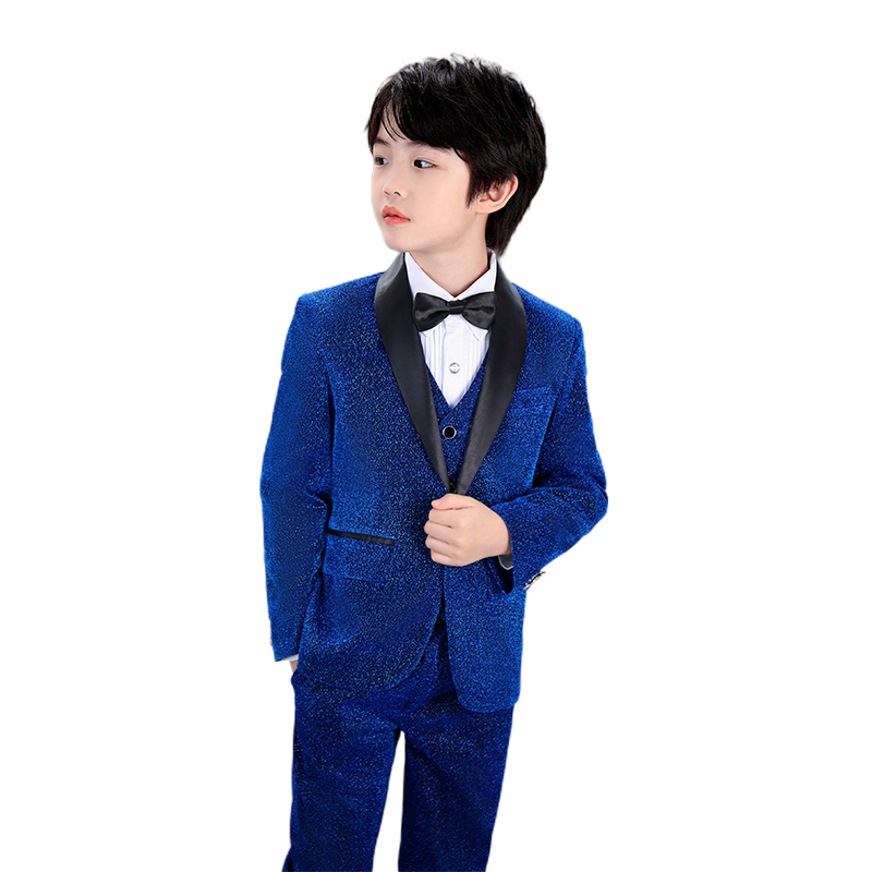 พร้อมเช่า ชุดสูทเด็กชาย สีน้ำเงิน เนื้อกากเพชร แบบหรูหรา (พร้อมเช่าไซส์ 120 , 130 , 150)