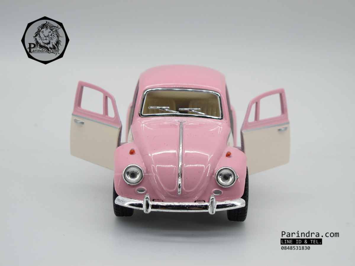 โมเดลรถเหล็กรถเต่า Volkswagen 1967 อัตราส่วน 1:32 สีชมพูหวาน ประตูขาว