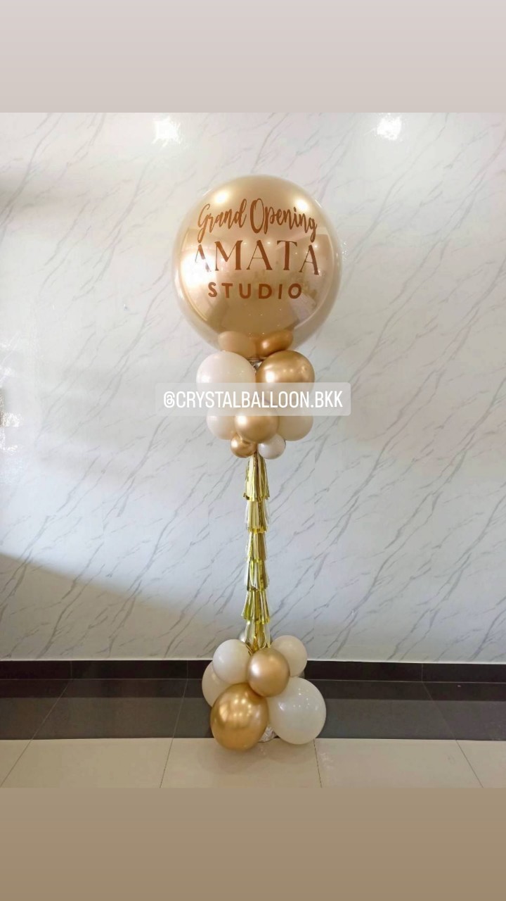 เสาลูกโป่ง เปิดร้าน ลูกโป่งยาง ขนาด 36" สีทองอ่อนโครเมี่ยม พร้อมตกแต่ง สามารถเปลี่ยนสีลูกโป่ง/เปลี่ยนข้อความได้