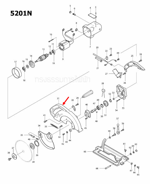 เสื้อใบเลื่อย เลื่อยวงเดือน Makita มากีต้า 5201N [#31] Pn.316697-8 (แท้) ##