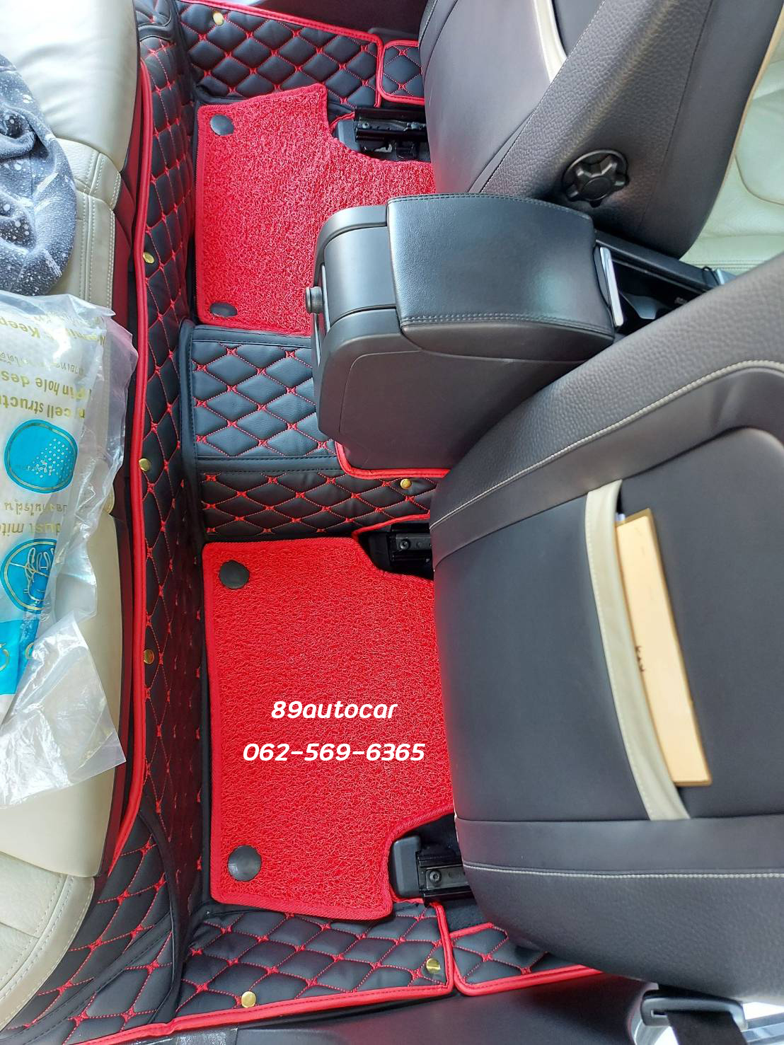 ขายพรมปูพื้นรถยนต์ Volvo S60 2012 ปูพรม7D สีดำด้ายแดงขอบแดง + พรมดักฝุ่นสีแดง + ท้าย