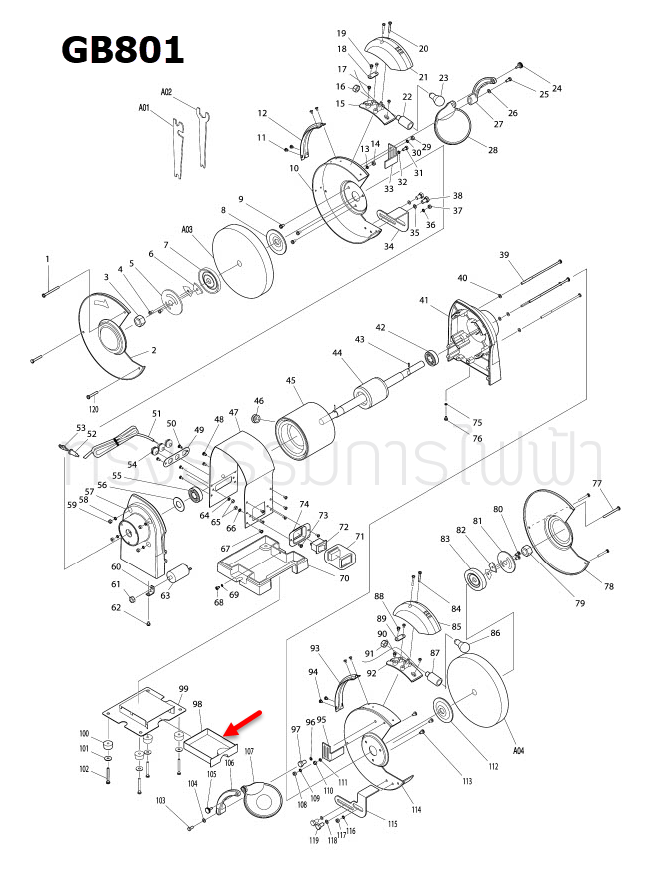 Coolant Tray เครื่องเจียร์หินไฟ Makita มากีต้า GB801 Pn.AL00000080 (แท้) ##