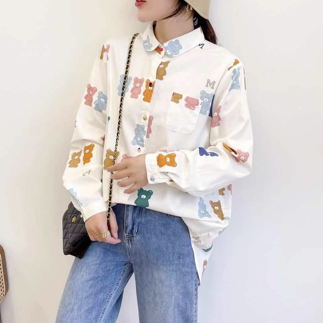 เสื้อเชิ้ตผ้าคอตตอนลายหมี