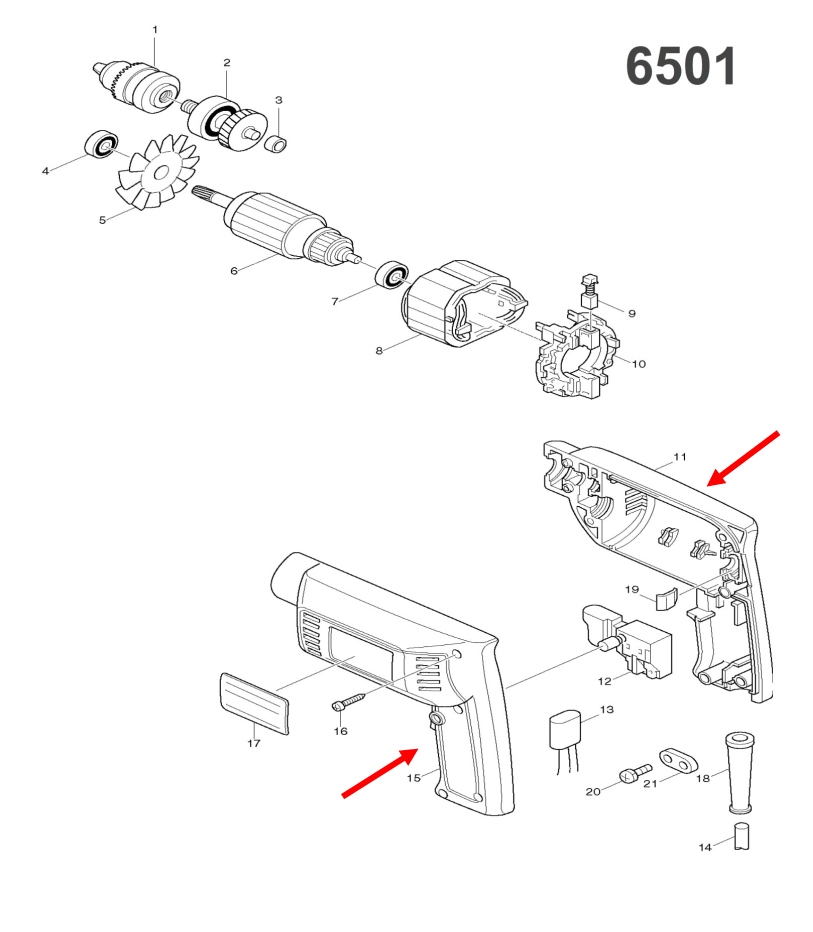 เสื้อฟิลคอยล์ สว่านไฟฟ้า Makita-มากีต้า 6501 [#11,15] Pn.183209-0 (แท้) ## (**)
