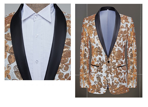 Pre-order เสื้อสูทชาย สูทแฟชั่น สูทดำแต่งเลี่อม สีม่วงแดง