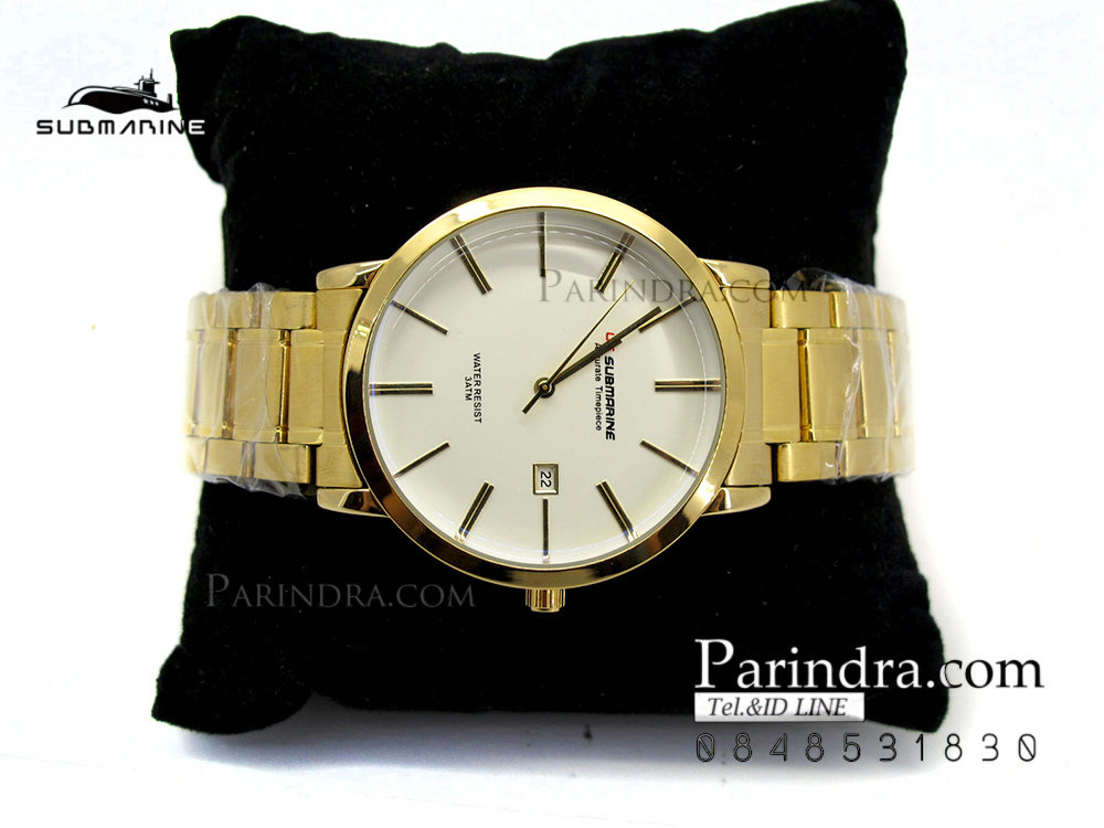 นาฬิกาคู่ US submarine รุ่น J117MD เรือนสีทองหน้าปัดสีขาว แพคคู่