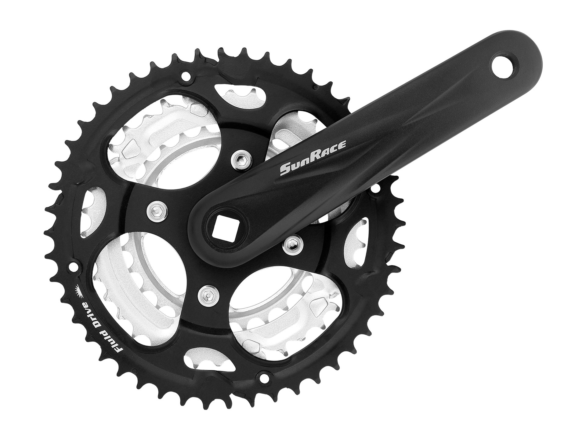 จานดูด 3 ชั้น ซันเรส Sunrace รุ่น M300 48-38-28T สีดำ ขายาว 175 มม. มีใบบังจาน