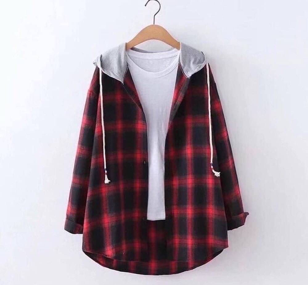 เสื้อ/เสื้อคลุมลายสก็อตมีฮู้ด