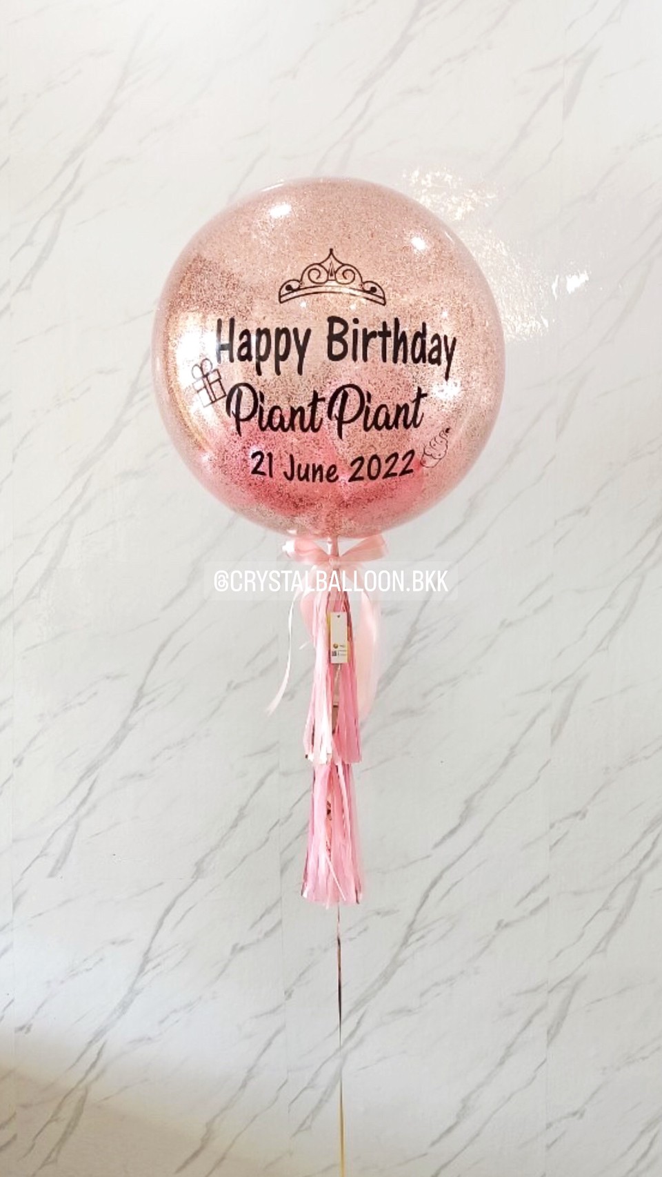 ลูกโป่ง วันเกิด Bubble ขนาด 24" กลิตเตอร์สีโรสโกล พร้อม ลูกโป่ง 6" 6 ลูก พร้อมตกแต่ง สามารถเปลี่ยนสีลูกโป่ง/เปลี่ยนข้อความ/เปลี่ยนขนาดได้