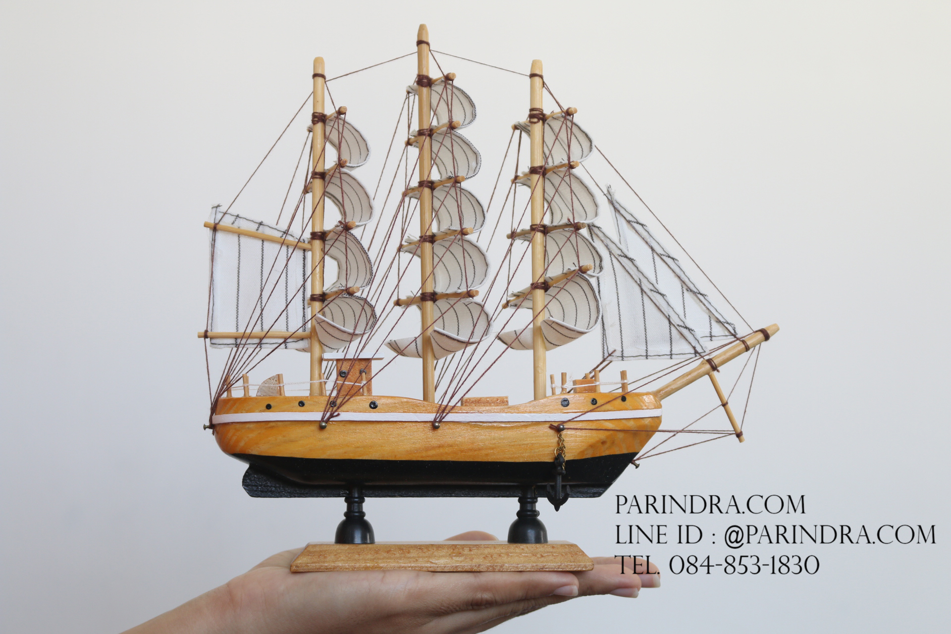 โมเดลเรือสำเภาไม้ขนาด 9.5 นิ้ว แต่งโต๊ะทำงาน สำหรับการตกแต่งบ้านและร้านค้าทั่วไป No.3