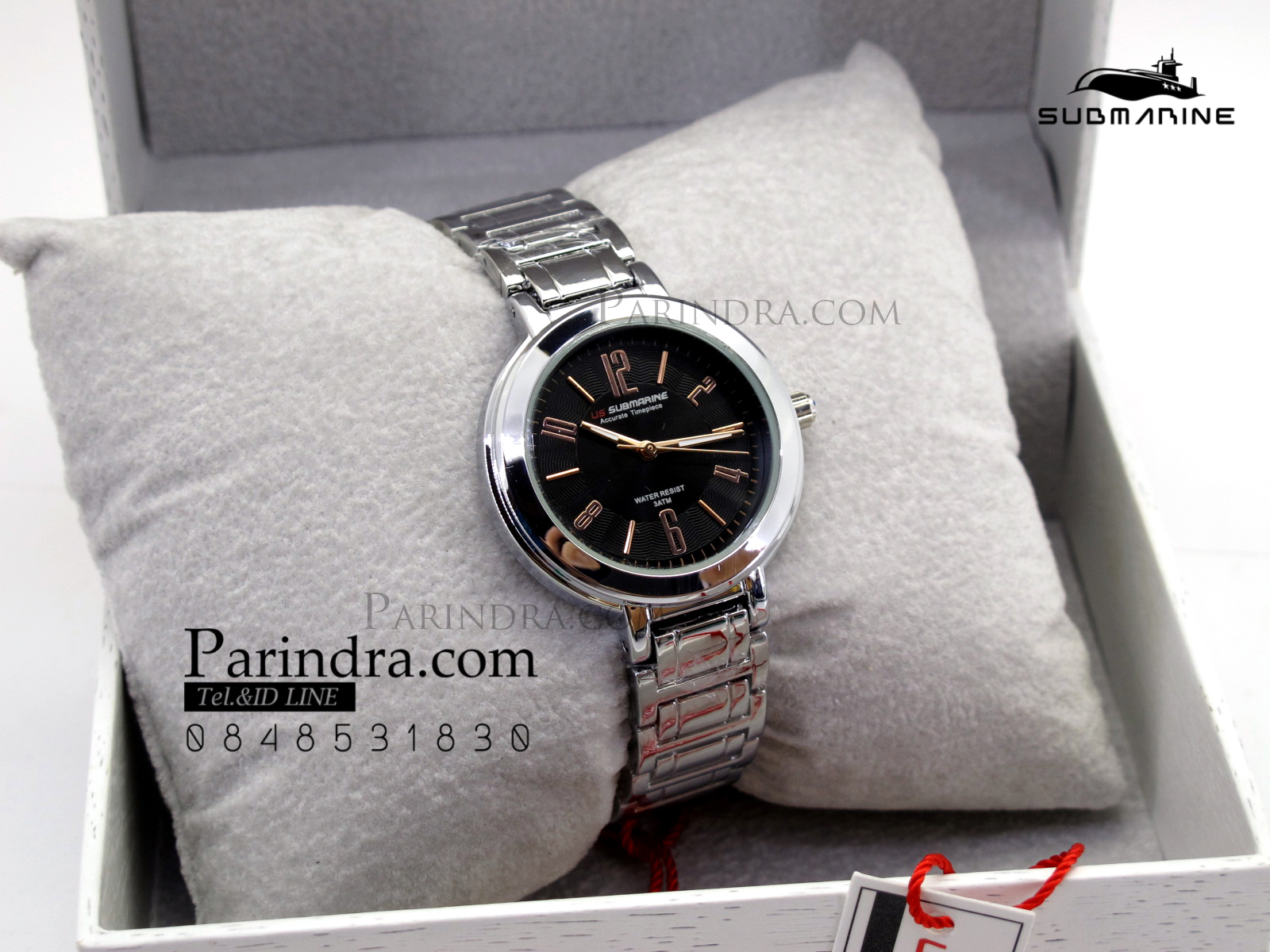 นาฬิกา US submarine รุ่น J123L สายสแตนเลสีเงิน หน้าปัดสีดำตัวเลขสีPink gold