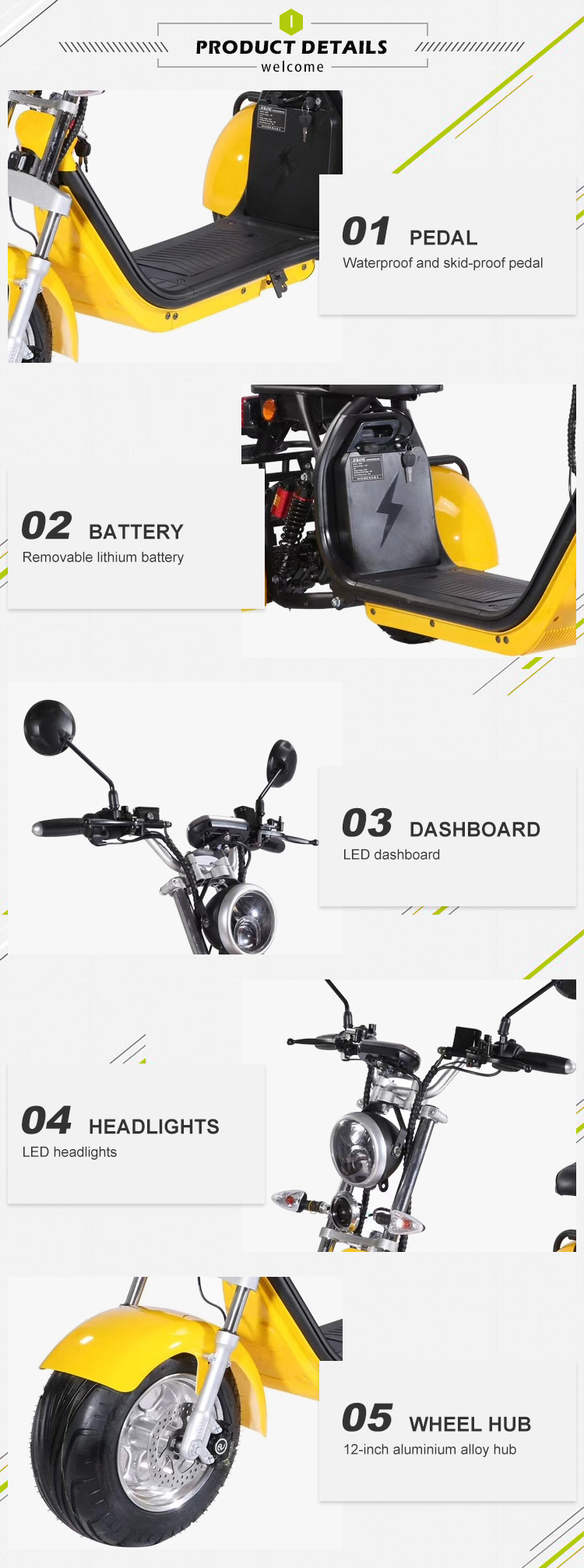 HORECA CP-3, สกูตเตอร์สามล้อ Citycoco มอเตอร์ 2000W แบตเตอรี่ลิเที่ยม 60V/20AH มาพร้อมตะกร้าหลัง ขนาดล้อ 10นิ้ว