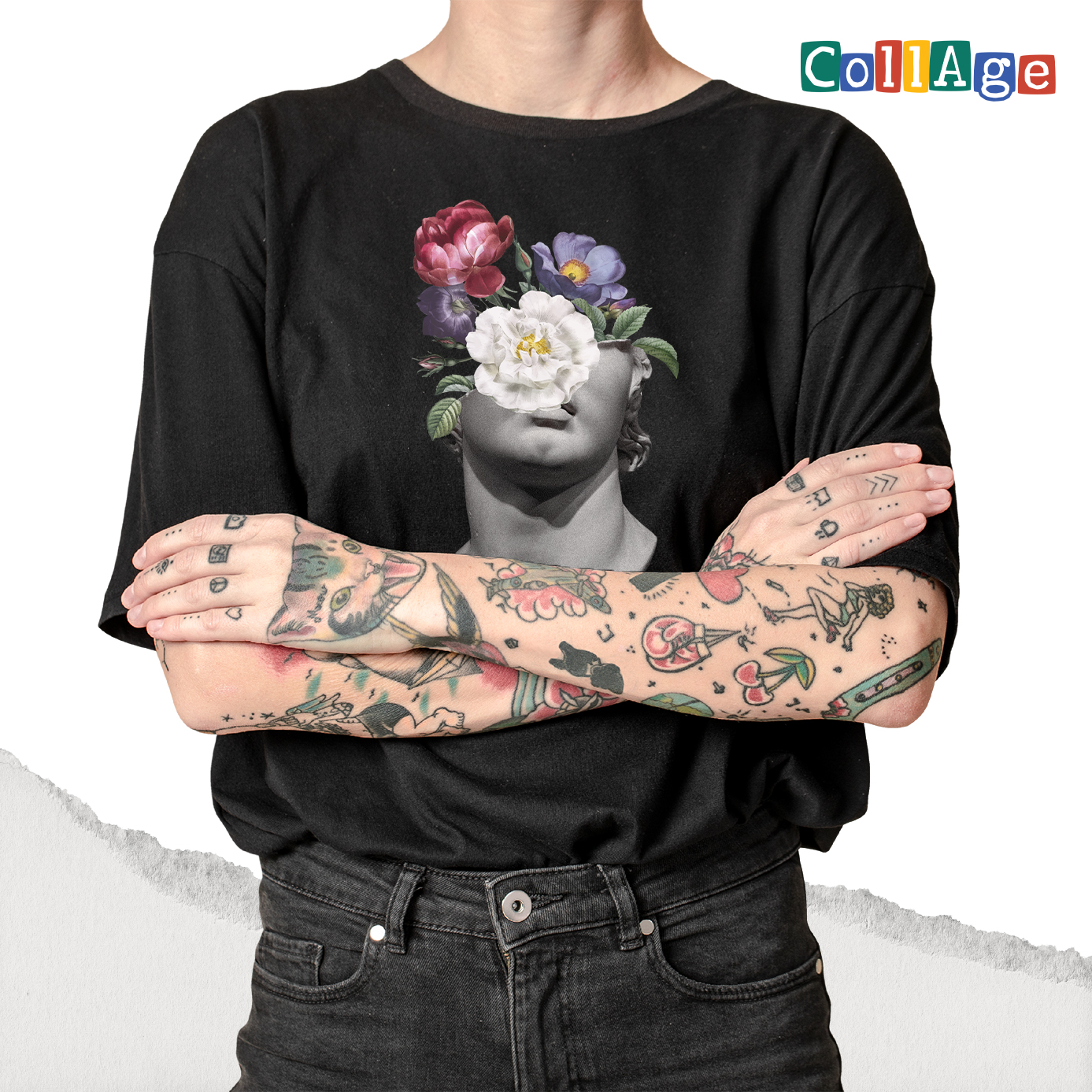 เสื้อยืดพิมพ์ลาย Collage COOL I รหัส CEA00465 สีดำ #เสื้อยืด #Collage