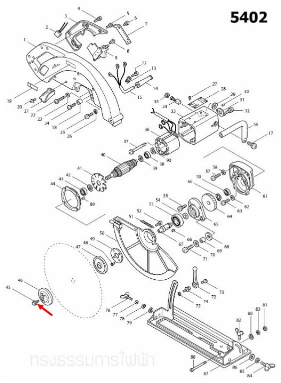 น๊อตยึดใบเลื่อย เลื่อยวงเดือน Makita มากีต้า 5402 [#45] Pn.265408-7 (แท้) ##