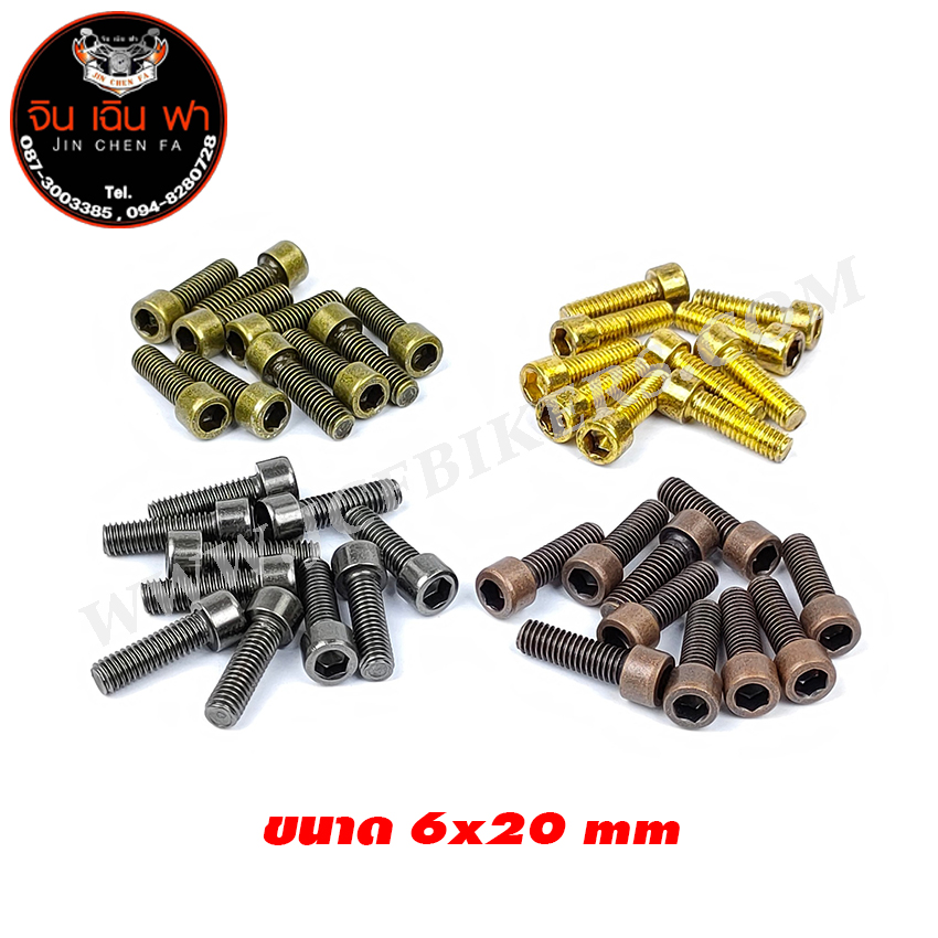 น็อตแต่งไทเทเนี่ยม 6x20 (เบอร์ 10) อย่างดี ตัวล่ะ 25 บาท