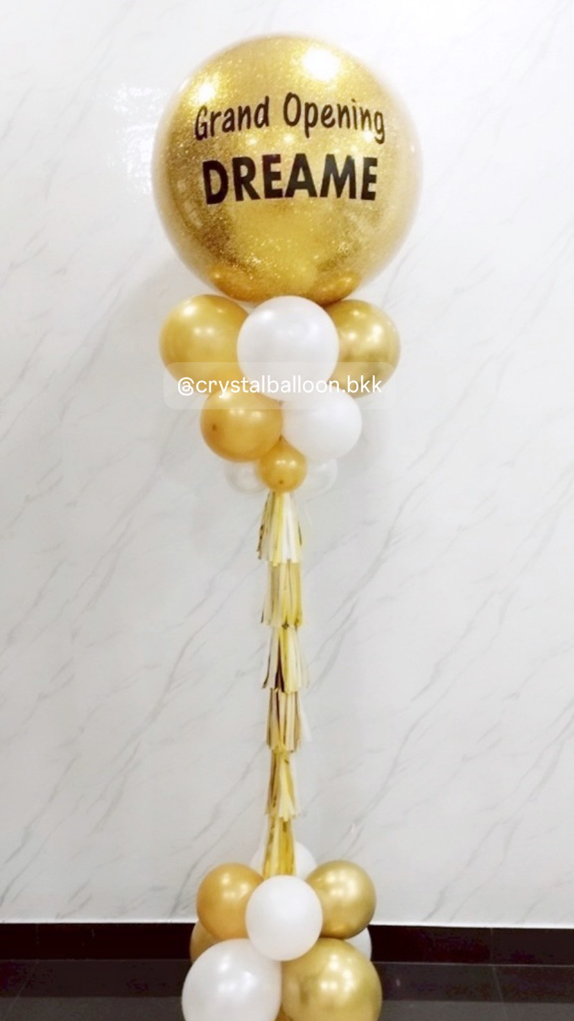 เสาลูกโป่ง เปิดงาน Bubble ขนาด 36" กลิตเตอร์สีทอง 1 เสา พร้อมตกแต่ง สามารถเปลี่ยนสีลูกโป่ง/เปลี่ยนข้อความได้