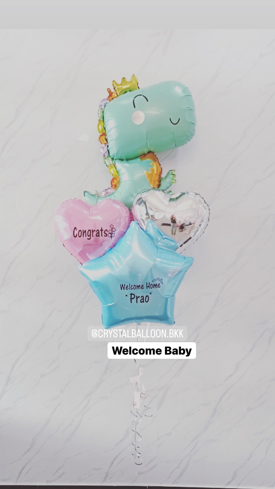 ลูกโป่ง Welcome Baby Theme ไดโนเสาร์ ตัวใหญ่ สีเขียว Anagram พร้อมตกแต่ง ฟอยล์ดาว ขนาด 24" 1 ชิ้น ฟอยล์หัวใจ ขนาด18" 2 ชิ้น สามารถเปลี่ยนสีลูกโป่ง/เปลี่ยนฟอยล์การ์ตูน/เปลี่ยนตกแต่งได้