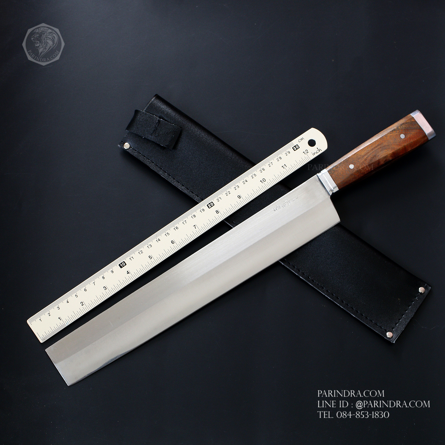 มีด อรัญญิก สปาต้าด้ามไม้ หัวตัด พร้อมซองหนัง