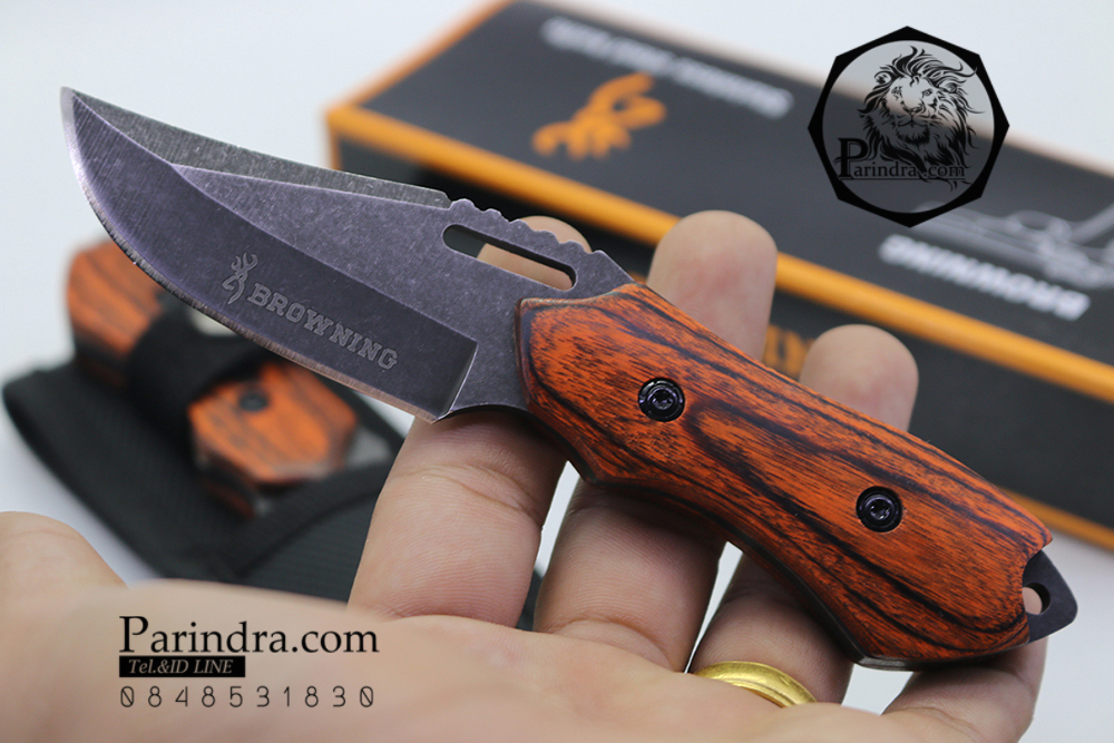 มีดใบตายขนาดเล็ก พกพา Browning X002 ด้ามไม้ มาพร้อมซองพก (OEM)