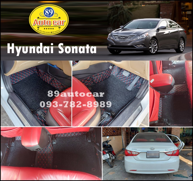 ขายพรมรถ Hyundai Sonata ปูพรม7D สีดำด้ายแดง + ไวนิลดักฝุ่นสีดำ