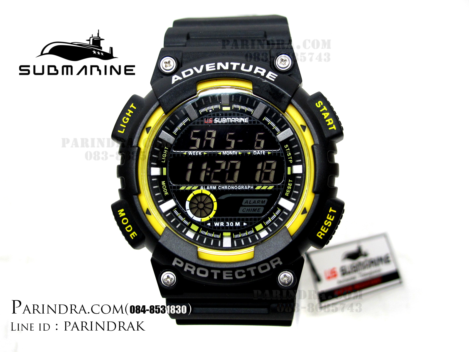 นาฬิกา US submarine สีเหลืองดำ TP1318M ผิวด้านหน้าปัดพื้นดำ