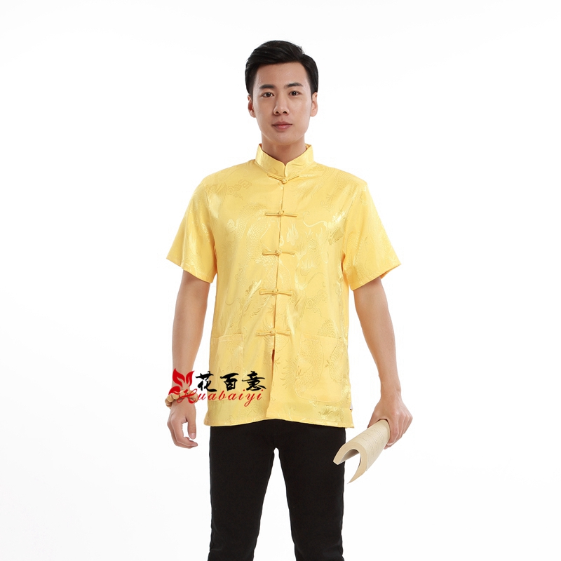 Pre-order ชุดจีน เสื้อจีนชาย แขนสั้น สีทอง