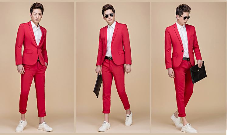 Pre-order ชุดสูทชาย สีแดงสด สไตล์เกาหลี