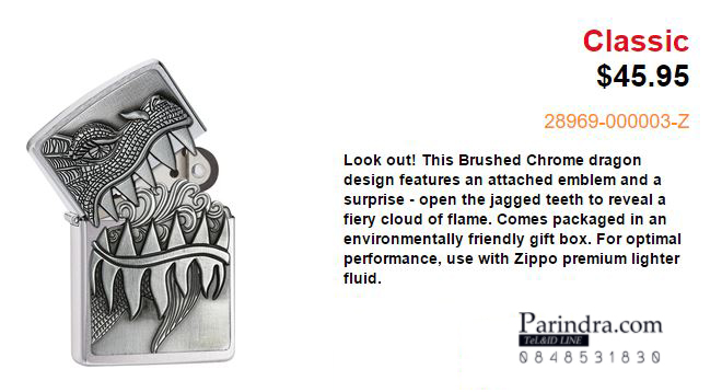 ไฟแช็ค Zippo แท้ หัวมังกร " Zippo #28969 Dragon Surprise Lighter" แท้นำเข้า 100%