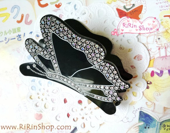 Renachris ที่หนีบผมเซลลูโลสผีเสื้อประดับคริสตัล Swarovski สีขาว AB สวยงาม (Black) ลด 30%
