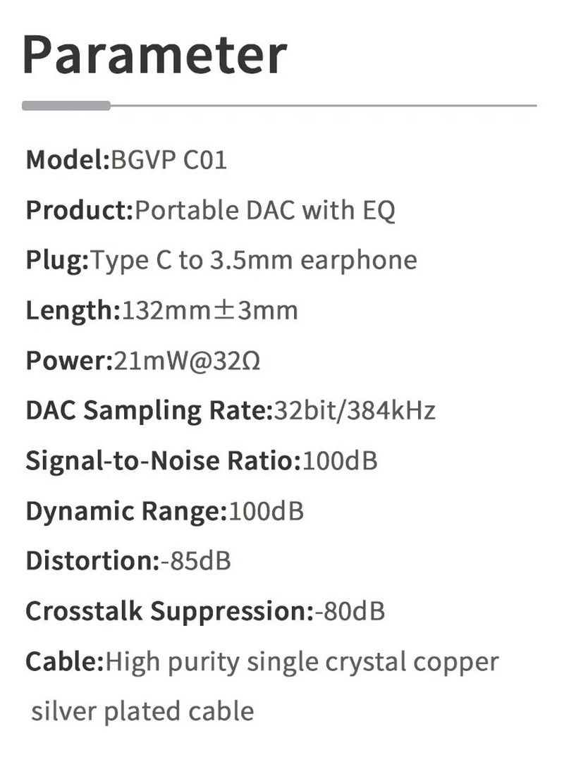 BGVP C01 DAC หางหนูพกพา พร้อม EQ รองรับ 32bit/384kHz Hi-Res ประกันศูนย์ไทย