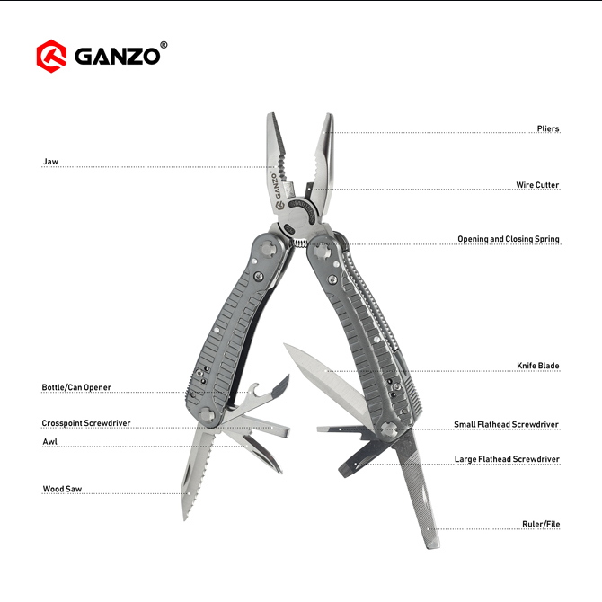 คีมอเนกประสงค์ Multi-Tools Ganzo รุ่น G105 สีเงินไทเทเนี่ยม ของแท้ 100%
